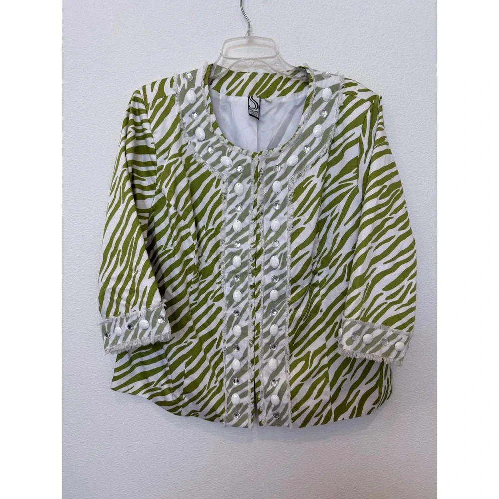 Silk Land Women's Green Zebra Blazer Short Embellished‎ XL
